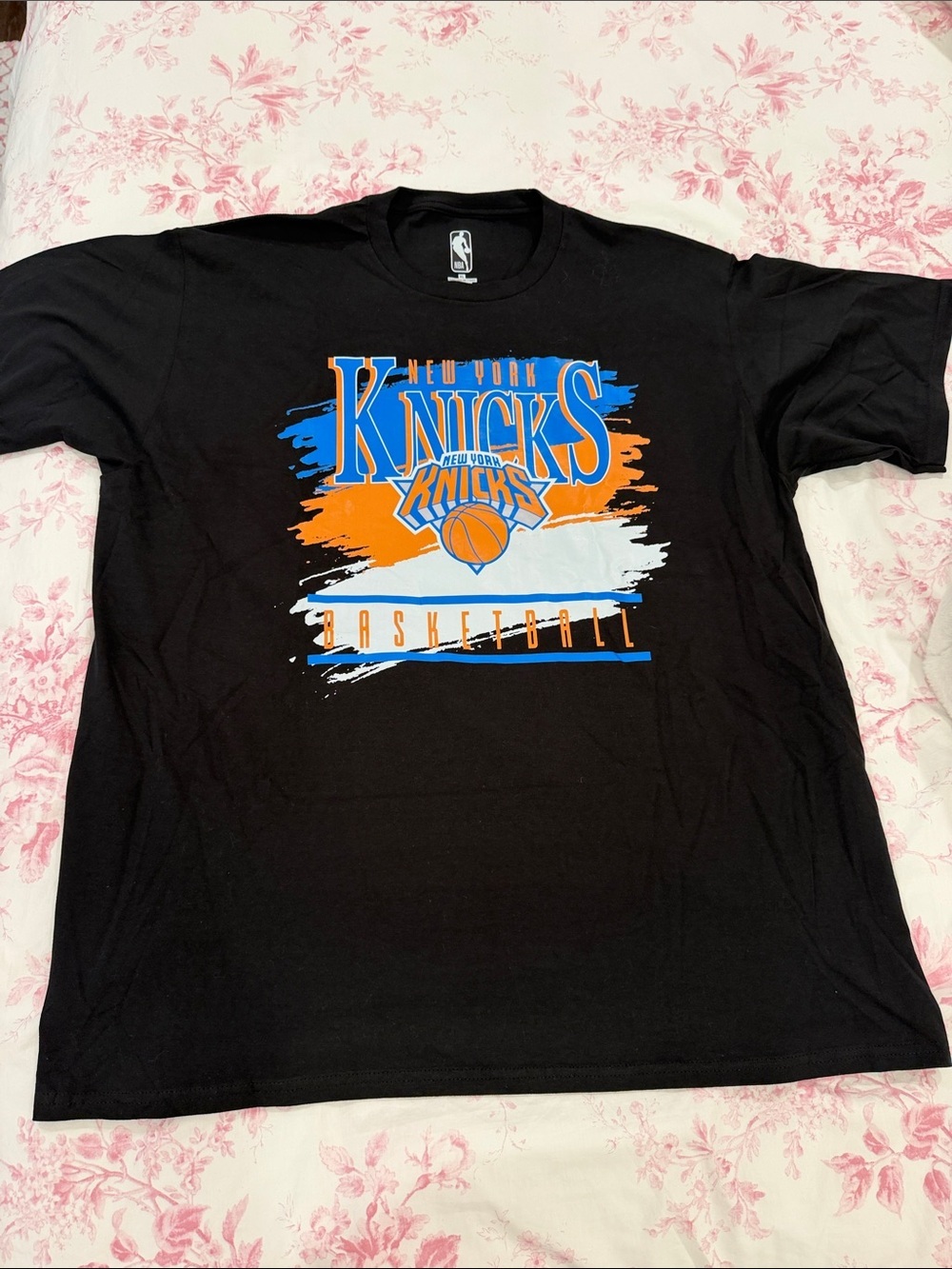 NBA Black T‑Shirt with Knicks Orange & Blue Graphic